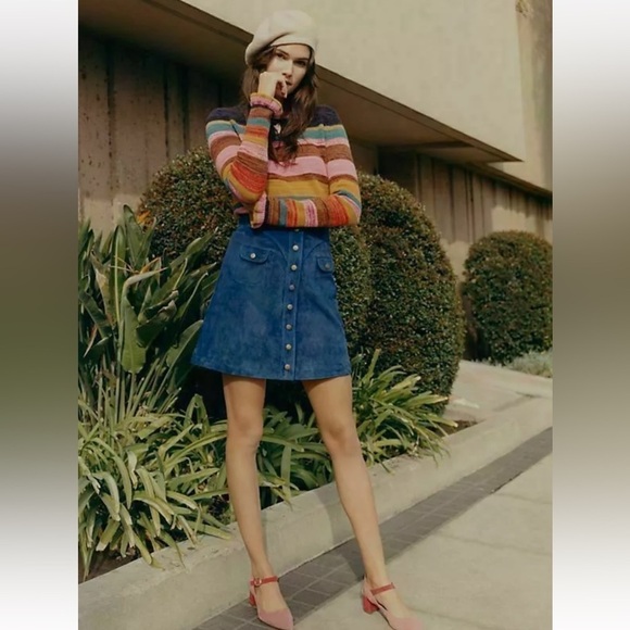 Anthropologie Vintage Suede 70’s Inspired Button-Front Skirt Cobalt - Picture 8 of 12